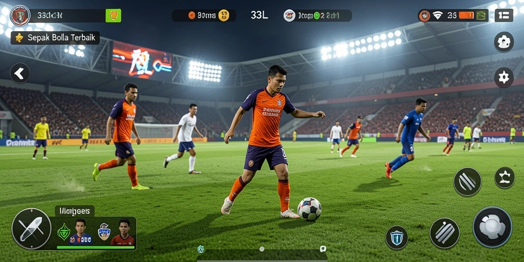 Tampilan gameplay yang mendebarkan dari 33L, menunjukkan aksi sepak bola yang intens.