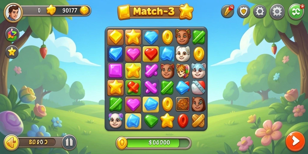 Tampilan gameplay seru dalam game Match-3 API77.