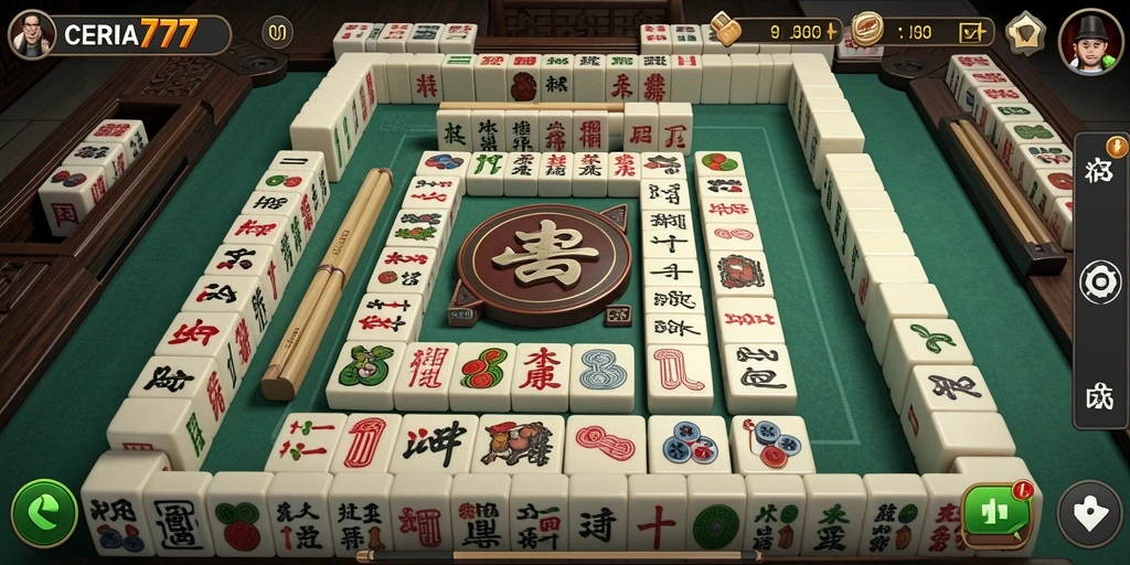 Tampilan gameplay menarik dari CERIA777 dengan elemen Mahjong yang klasik.
