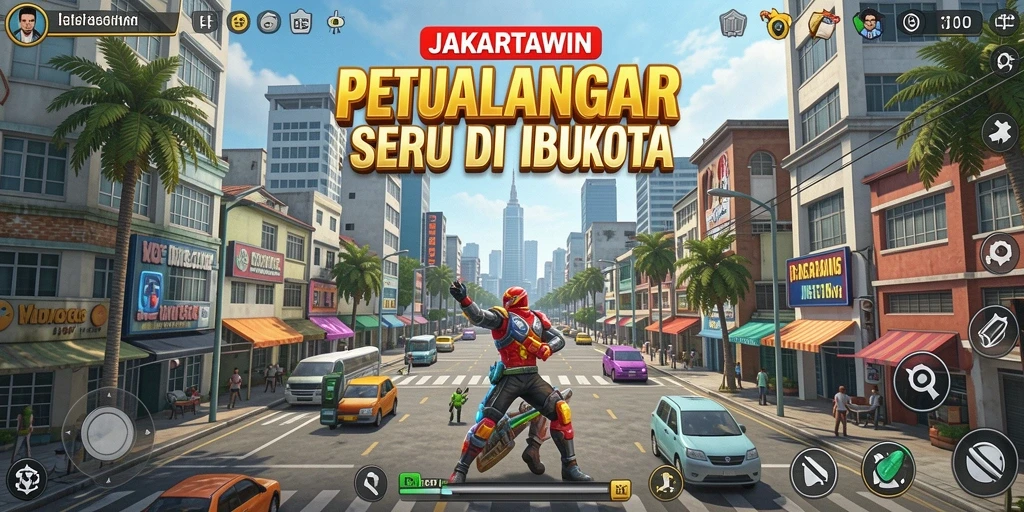 Screenshot gameplay JAKARTAWIN yang menampilkan petualangan seru di Jakarta.