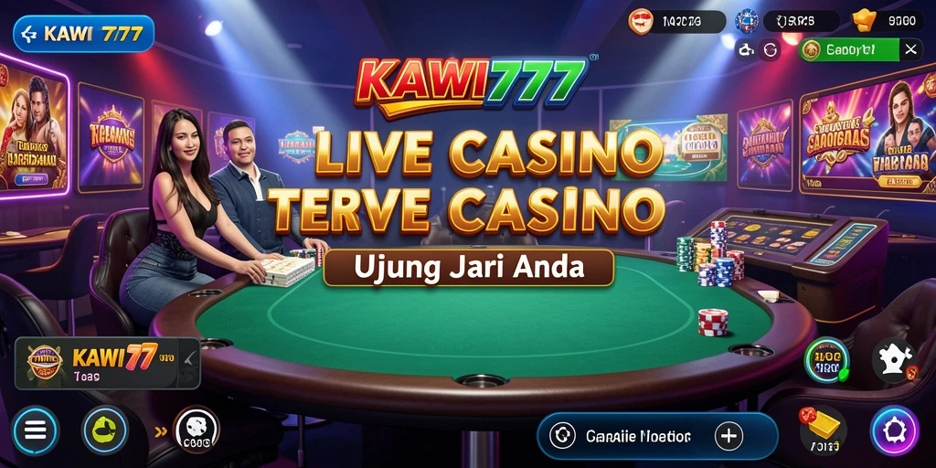 Screenshot KAWI777 menampilkan dealer profesional dan meja permainan Live Casino.