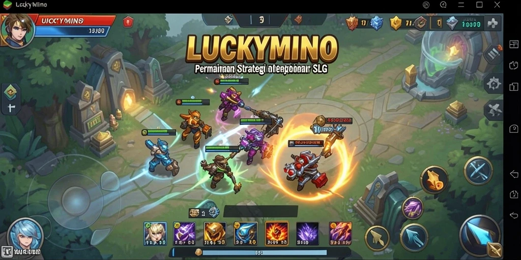 Tangkapan layar gameplay LUCKYMINO dengan aksi pertempuran yang seru.