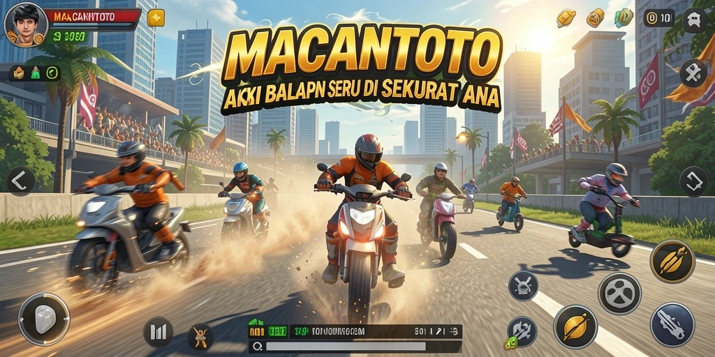 Tangkapan layar gameplay menunjukkan mobil balap yang melaju kencang di trek yang indah.