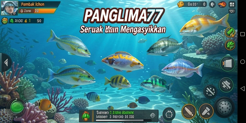 Tangkapan layar menunjukkan aksi menembak ikan yang seru di PANGLIMA77.