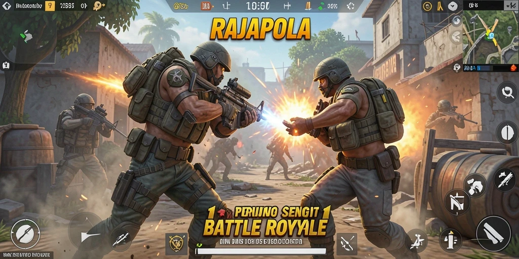 Tampilan menegangkan dalam aksi Battle Royale yang intens.